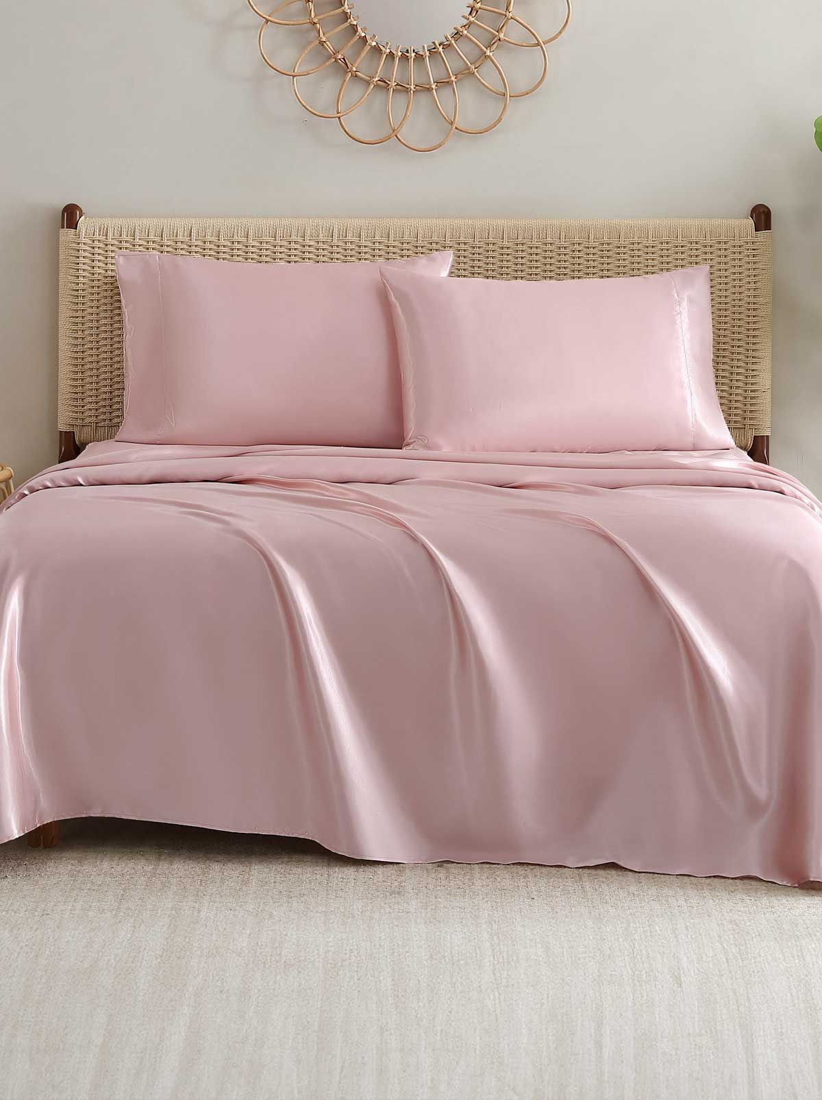 Jessica Simpson Silky Satin Sheet Set in Pink Lotus