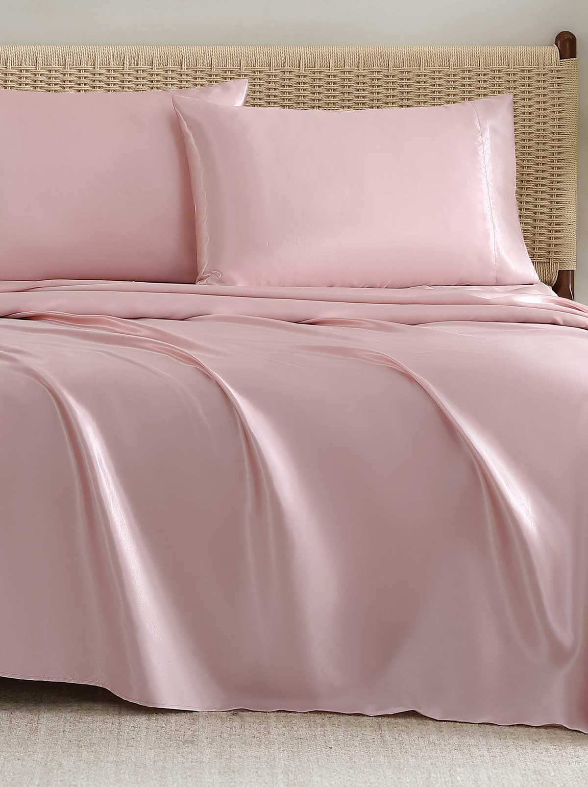 Jessica Simpson Silky Satin Sheet Set in Pink Lotus