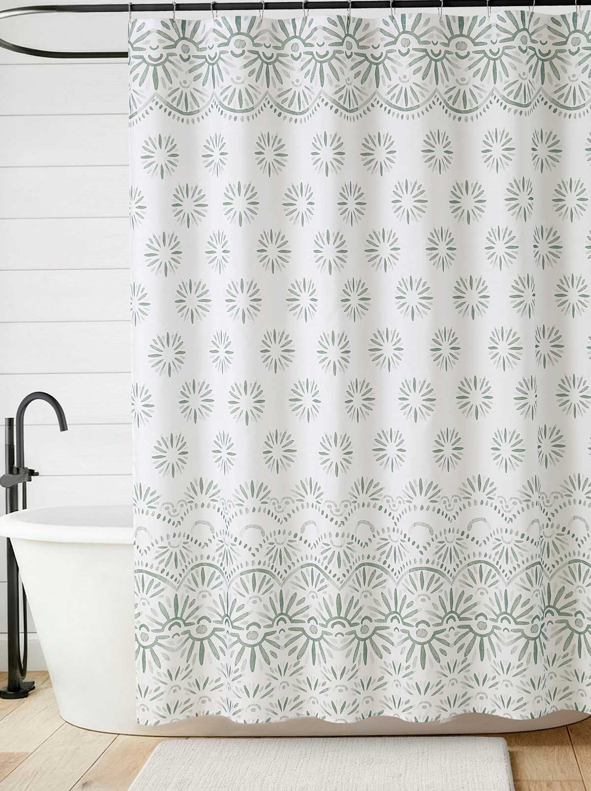 Jessica Simpson Haven Border Sage Green Shower Curtain Set
