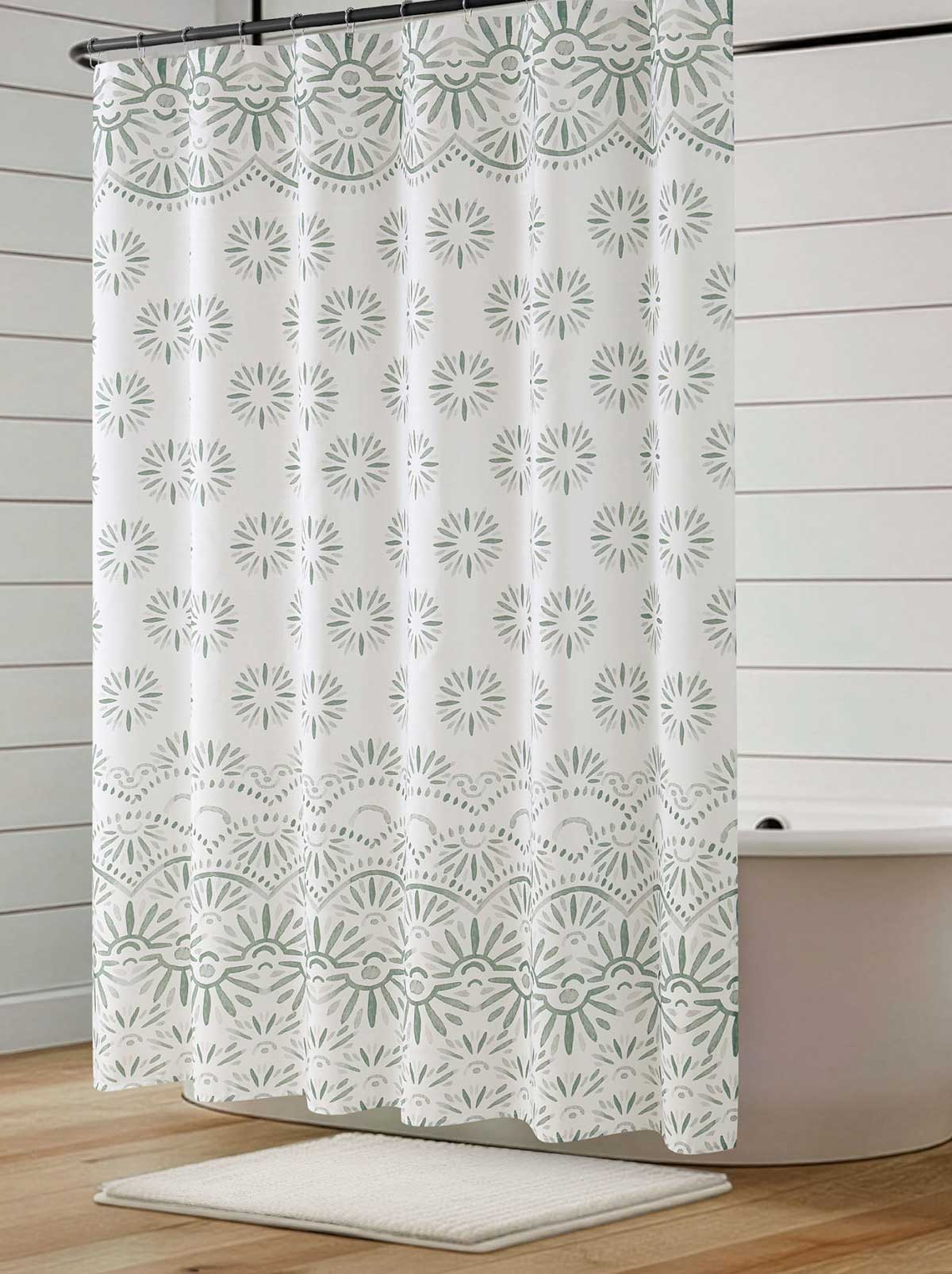 Jessica Simpson Haven Border Sage Green Shower Curtain Set