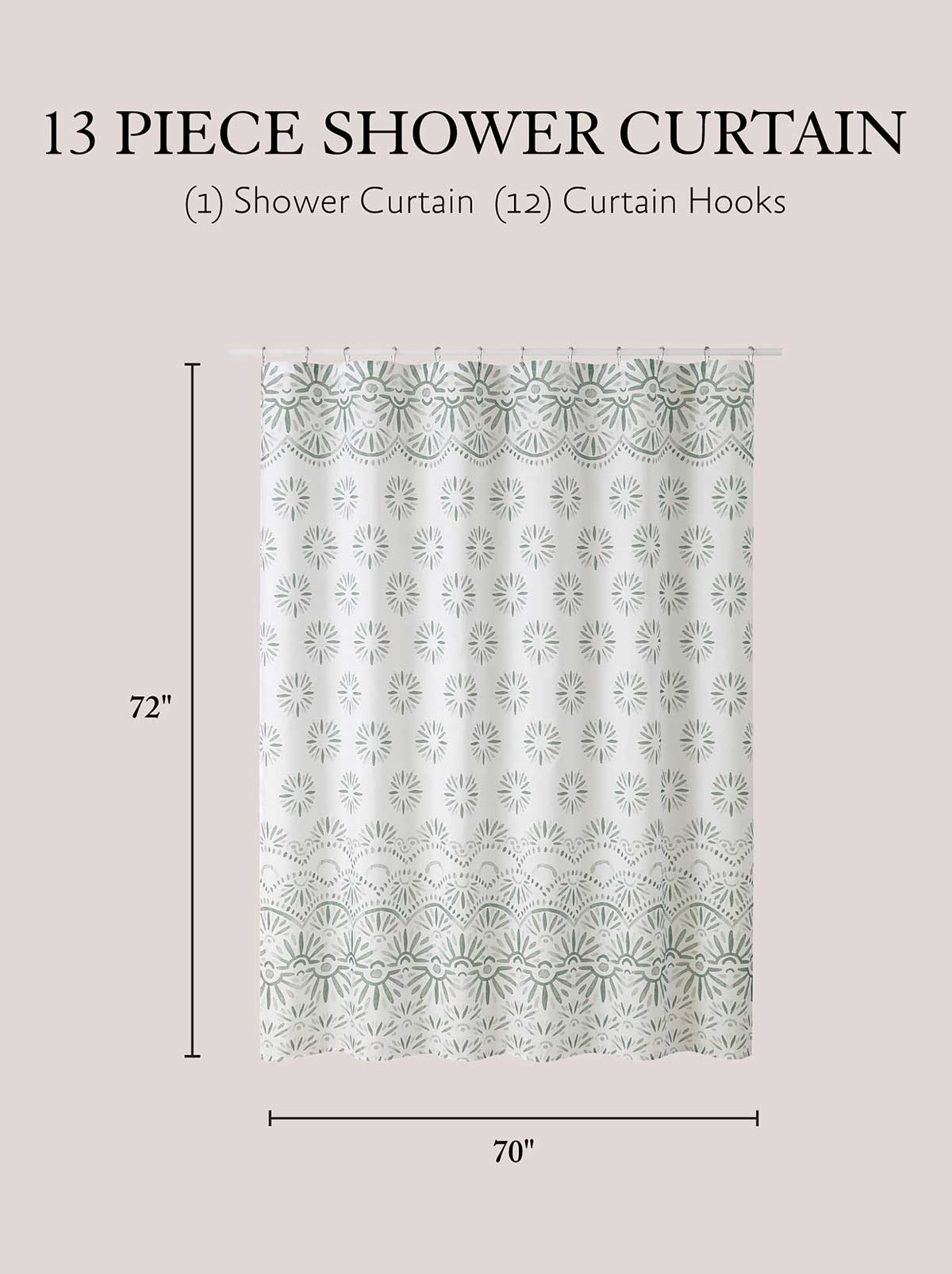 Jessica Simpson Haven Border Sage Green Shower Curtain Set